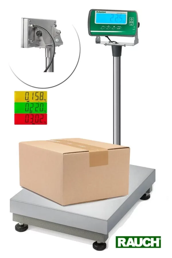 Geeichte Plattformwaage mit Wiegebereich 300kg, XL 450x600mm Plattform und Kontrollwägefunktion.